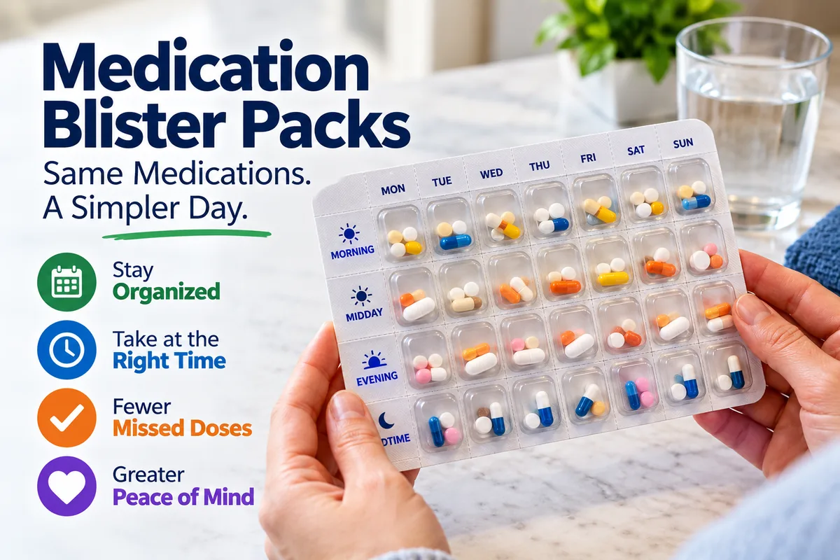 Medication blister pack organized by day and scheduled time